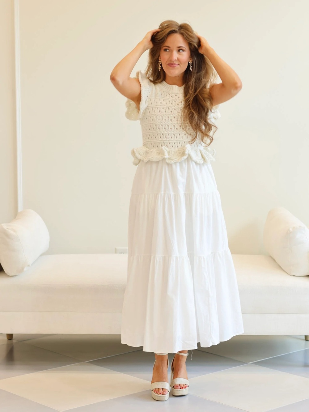Sofia the Label Laura sweater knit crochet midi dress M cream and white